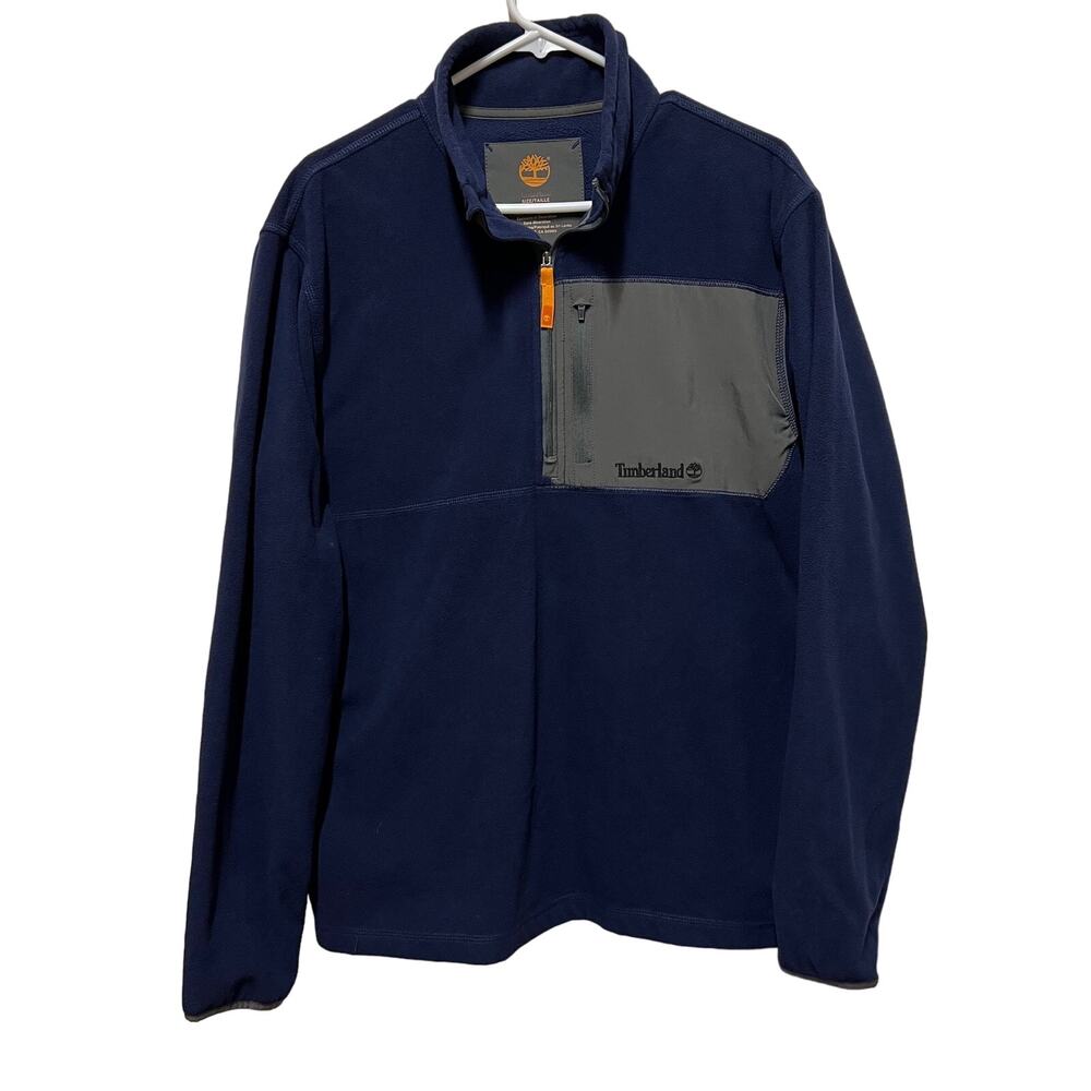 Timberland Mens Pullover half zip Fleece  Navy/Olive Green Size Large